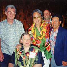 Jack Reynolds, Frank Gniffke (seated), Willie Chan, Ric Trimillos, ? in background