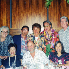 front l-r: Maria Tan, ?xx, Tin Myaing Thein; back l-r: Benji, Ric Trimillos, Jackie Chan, Willie Chan, Jack Reynolds at celeb party hosted by Jackie Chan at the Honolulu Country Club