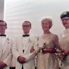 Wedding of Steve Yeaton and Barb Engdahl with Benji as maid of honor, ?best man not known.