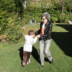 Grandma teaching Ryan how to dance (Ryan thought it was ring-around-the-rosey time)