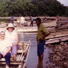 Frankie & Bertie on Raft in Jamica Ocho Rios River