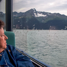 Mom on glacier cruise in Alaska 2003.  I loved the look of wonder and contentment she had during these trips.