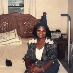 Mom in her room getting ready for church 