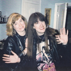 Beth and Sara, photograph by Tom Russell. We were getting ready to go to an Alice Cooper gig in London.