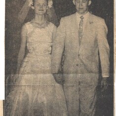 A newspaper clipping from Betty and Sid's wedding