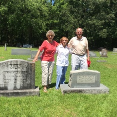 Larry, Betty and Gordon at family gravesites in Shiloh