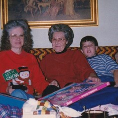 From left to right: Vima (our grandmother on mom's side), Betty Pruitt, Ryan Pruitt (grandson)                                                               It was a tradition from our early childhood until she passed to spend Christmas Eve with her. This