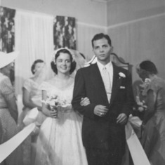 1952 Wedding- Newlyweds Down the Aisle