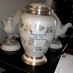 Beverly's Urn along with Two Bisque Doves She Bought for my Birthday that Arrived after Her Passing