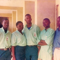 Clarkson, as Headboy in a photo shot with other prefects (Command Secondary School Jos, 1996).
