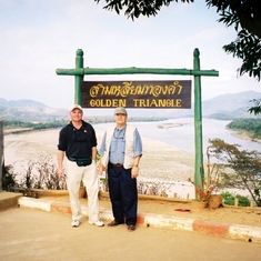 Bill with Ed Windsor in the Golden Triangle area of Thailand Mekong River is in background. 