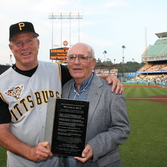 Former '66 Holland team pitcher and MLB pitcher /coach Jim Colborn with Bill b/f Dodger-Pirate game celebrating 40th Reunion..