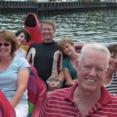 Family taking a speed boat ride on long Island sound