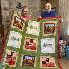 Bill's most treasured quilt, loving made for him by his daughter