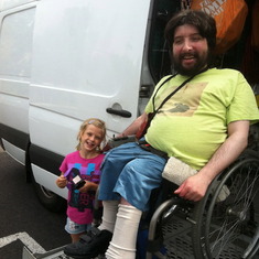 Our grand daughter Caledonia was pleased to operate Blaine's wheelchair lift on my van