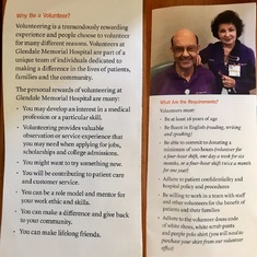 Blair featured in volunteer brochure for Glendale Memorial Hospital