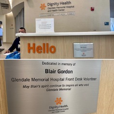 Plaque honoring Blair at Glendale Memorial Hospital