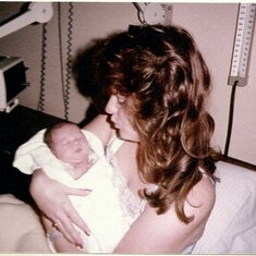 Blake with Mommy when he was born on 11/18/84. One of the happiest days of my life!!