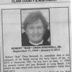 Bob Birdwell - Obituary 2013 - Columbian Published Sunday March 3 2013 - Vancouver WA