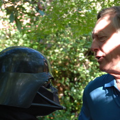 Talking down to Darth at William's birthday party in 2010