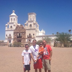 Timmy, Brad, Braydan, Bob. San Xavier Mission, Tucson, AZ. August 2013.