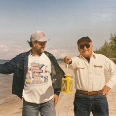 Bob and Ralph Slepecky, colleague and former teacher at Syracuse, prepare to embark on a fishing excursion in 1992.