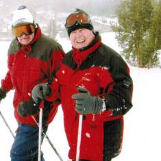 Bob and his long-time (70+ years) friend, Bob Berg, skiing