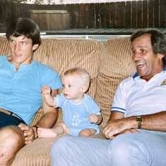Grandpa with Kent and Kory - three generations, one couch in Yucaipa