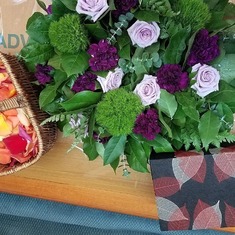 Mom, wreath, & rose petals