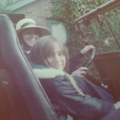 Mom & Me in the jeep at Popkins Farm Rd. house.
Mom & I both loved taking rides in our fun jeep. Mom always looked so pretty even in hats!!