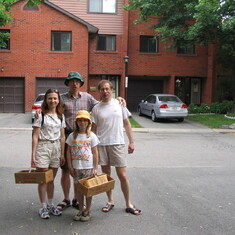 2003, Mississauga, Fieldgate Pines. Boris, Rita, Nastya and Kostya  ready to pick up strawberries. 