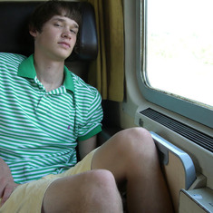 Brad on a train from Verona to Venice, 2006