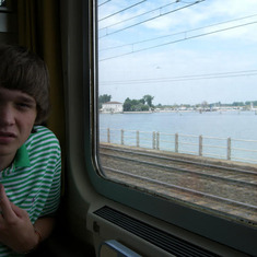 Brad on a train from Verona to Venice, 2006