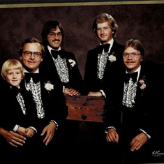 August 4, 1979.  My wedding.  Michael, Chuck, Eric, Brent and Warren.  All long time school and university friends.