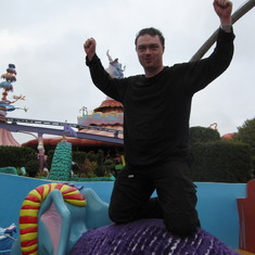 Brian triumphant in "Dr. Seussland" at one of those Florida theme parks.