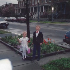 Brian and Diana, all dressed up for Easter, near our Capitol Hill house on 14th St, NE