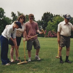 It was a Miller family tradition to play croquet. Here is Dale, Diana and Brian with Grandpa Miller at Westminster Canterbury in Richmond. Grandpa usually won.