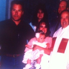 Baptism Day with Aunt Nina,Uncle Arty, Daddy(Eddie Matheny), Mommy(Mitzi Matheny), Monsignor Kevin Cleary, and me