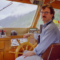Bruce piloting the Legendary, near Desolation Sound, British Columbia, August, 1997.