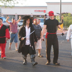 The full group of pirates and ninjas.