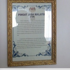 Pingat Jasa Malaysia (PJM) medal Presented from Government of Malaya to Mr Ernest Edward Lawrence JNR   in recognition of his Army Service Singapore Malaya