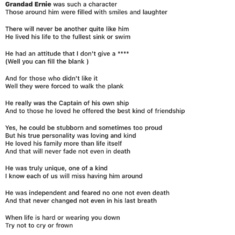 A little rhyme  written by Ernie’s granddaughter Gem & read out at his funeral rip Dad Granda