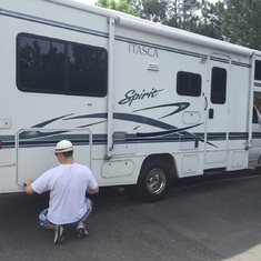 Byron getting our RV ready for our 2 week RV road trip. We visited Yellowstone, Moab, The Grand Canyon, and Amarillo to see my family before heading home.
