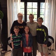 Camille and Ken at a family brunch at Fox Hills, with grandkids Nathan, Julia and Adam.