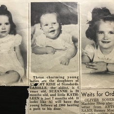 Article in Camille's father's work newsletter. Camille on the right, age 4. Circa 1945.