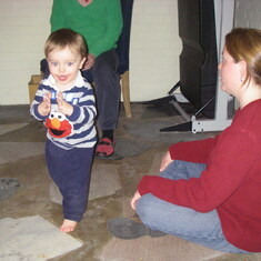 Julie and Cam playing on sun room floor 10 Feb 2007