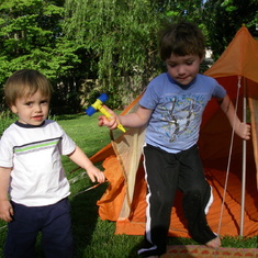 Cam and Gareth camping in backyard 6 May 2007
