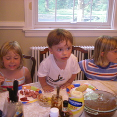 Sarah, Cam and Sophia in dining room at New Kent 8 July 2007