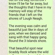 From the Shores of Lough Neigh - This is Aunt Bridget's Song that she composed both air and words, 