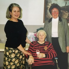 Carol and Karen visiting with Mrs. Figler of Fredericktown.